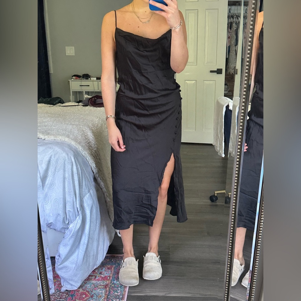 Black satin midi dress size small